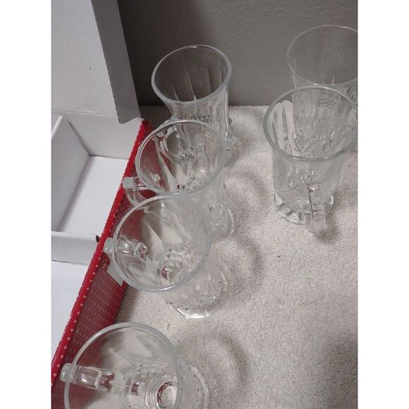 Diamante mismatched 160 cc footed pedestal handled glass stein mug set of 6 - Picture 8 of 9
